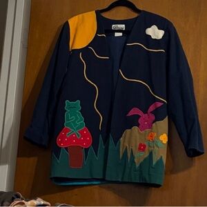 Real vintage 80’s Navy Blue Jacket with Frog and Rabbit
